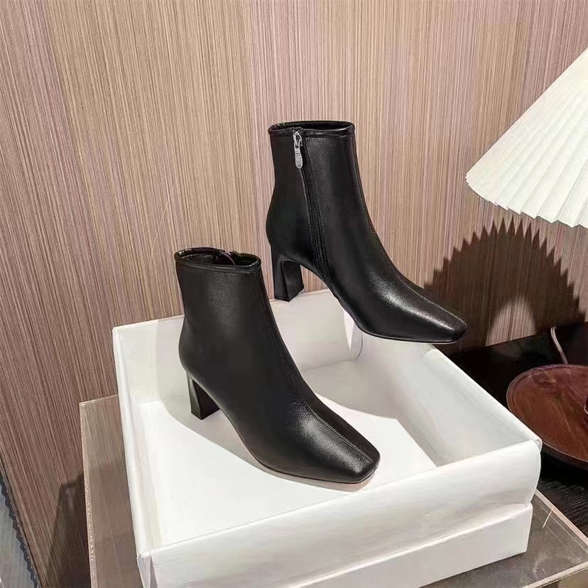 小众侧拉链尖头真皮高跟鞋显瘦