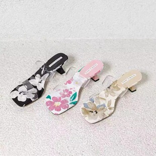 一代佳人26F2669夏季新款露趾细跟高跟拖鞋女透明胶片一字带拖鞋