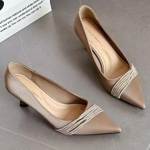 3水钻尖头法式 百搭新款 高跟鞋 2025秋季 6公分 女细跟职业单鞋 982