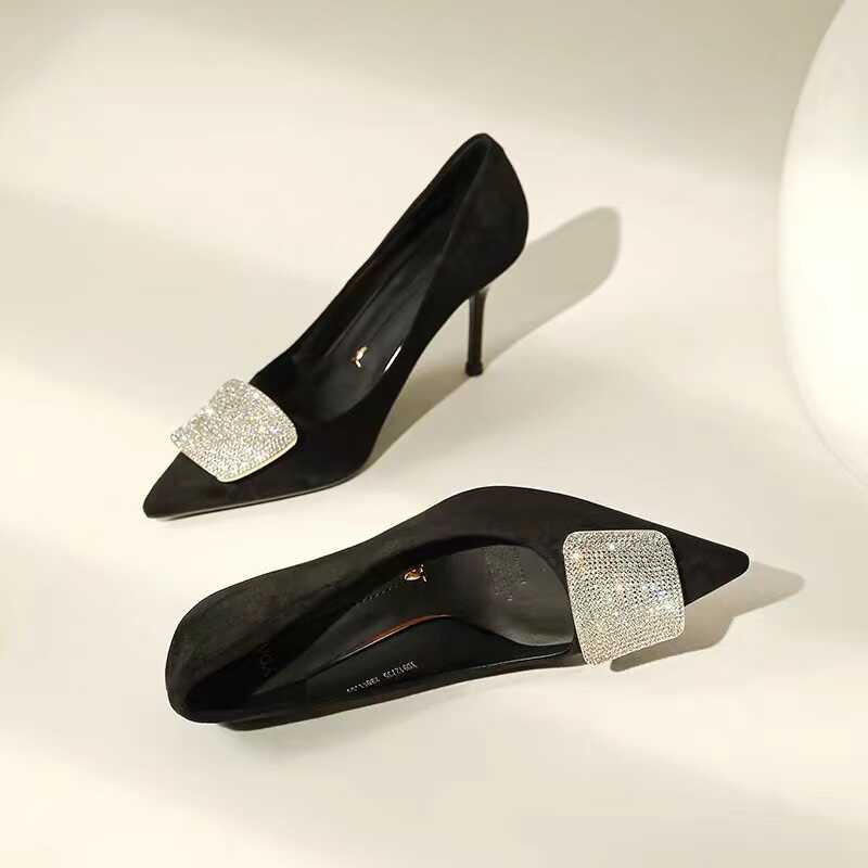 水钻细跟单鞋2024春季新款百搭