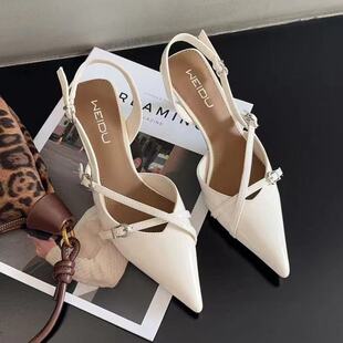 裕达8993时尚皮带扣防掉跟后空包头高跟鞋2025新款细跟舒适凉鞋