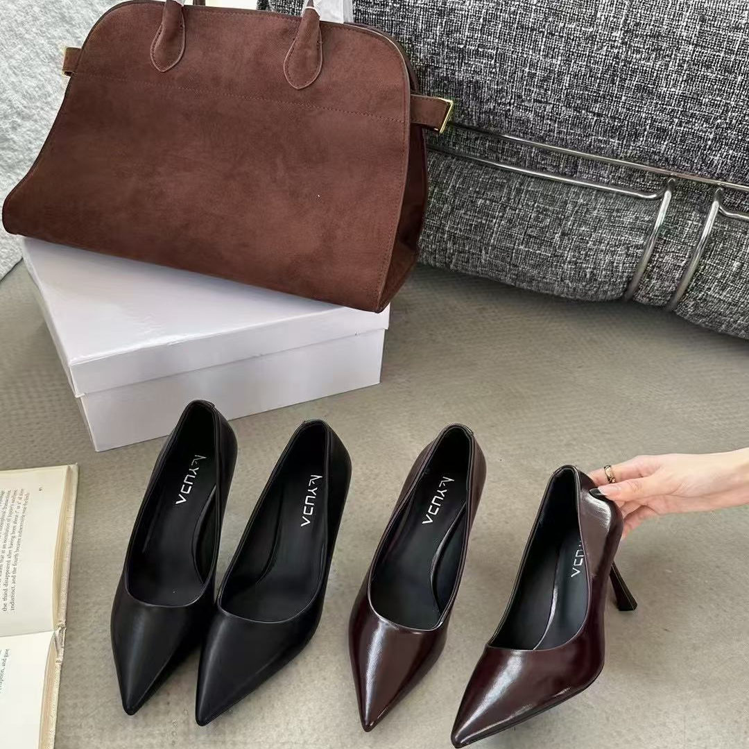 裕达88177软皮显白浅口高跟鞋通勤细跟时尚百搭职业韩版工作鞋