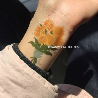 玩味向日葵花束纹身贴手腕纹身贴