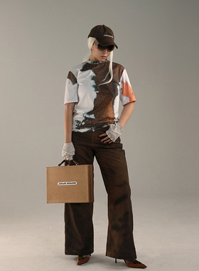 JohariWindow 无性别穿搭 夏季新款宽松设计感猫毛印花短袖t恤