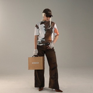 JohariWindow 无性别穿搭 夏季新款宽松设计感猫毛印花短袖t恤