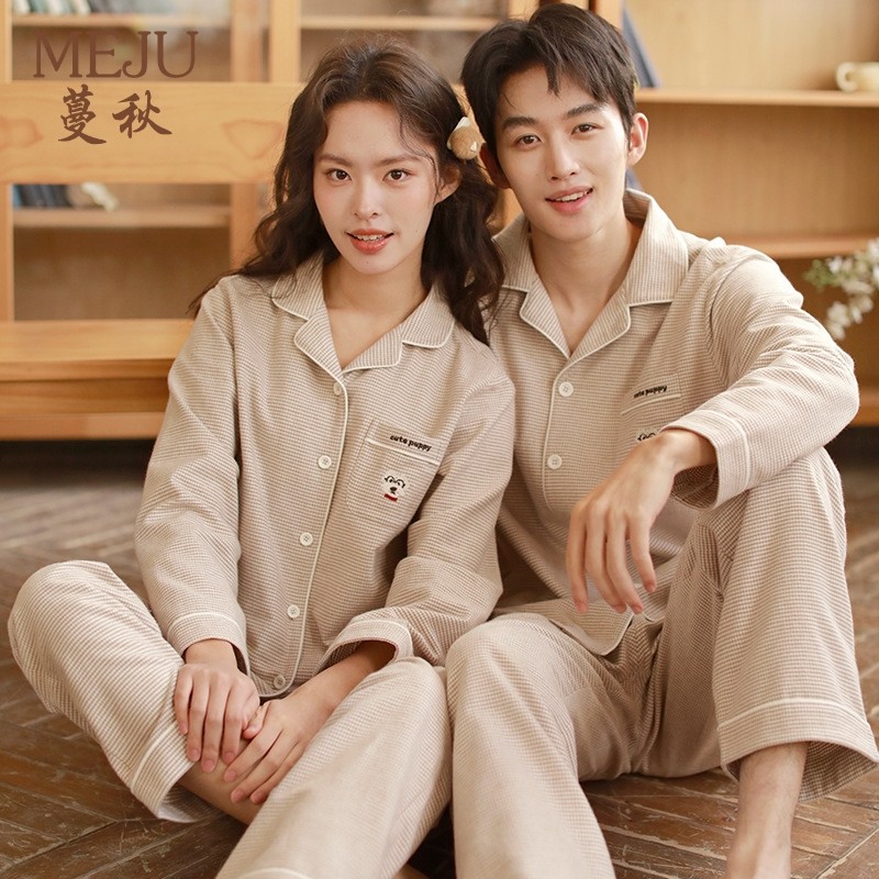 男女情侣开衫翻领家居服绒布简约
