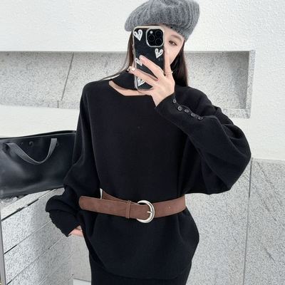 针织衫两件套装女秋冬设计感百搭显瘦毛衣＋高腰半身裙套装配腰带