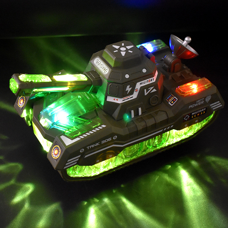 圣诞节儿童手提电动万向坦克车自动投放三辆坦克宝宝炫酷战车灯笼