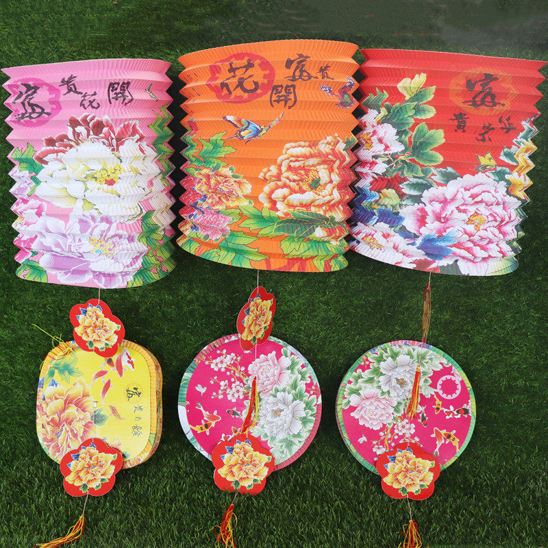 中国风创意牡丹花开富贵30cm传统古风中餐厅民宿装饰吊折叠纸灯笼
