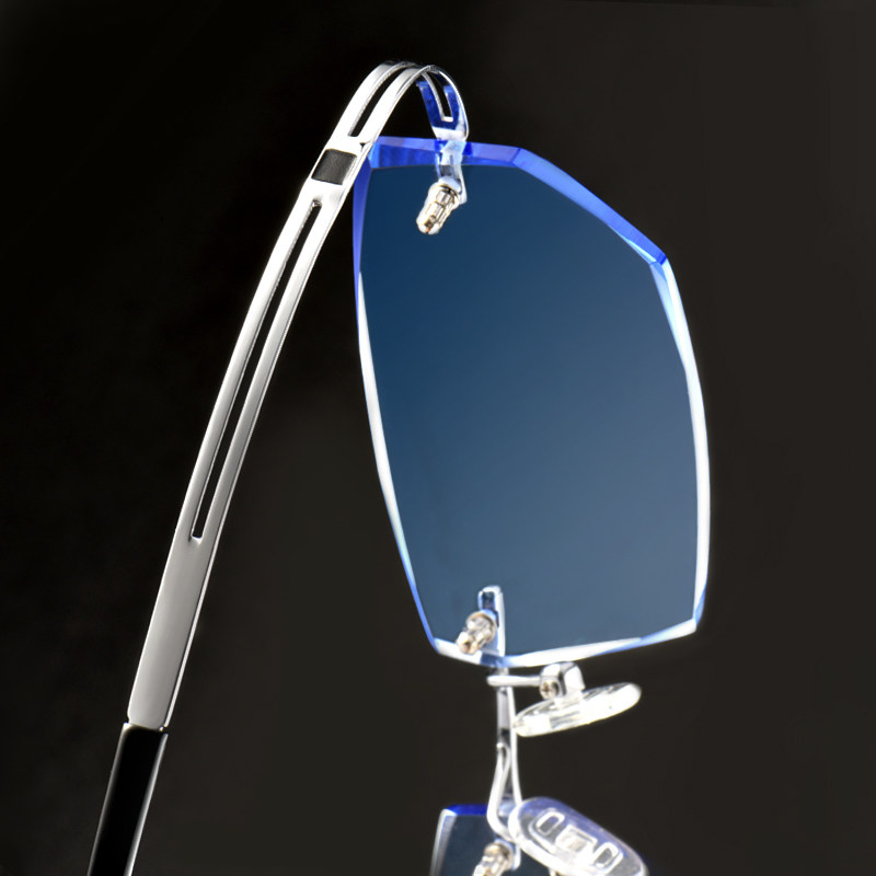 无框近视切边眼镜记忆纯钛超大眼镜框宽脸商务男士纯钛眼镜成品