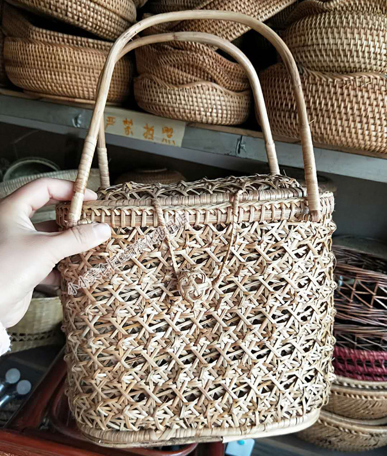 竹编包手提藤编手工编织度假菜篮子女草包夏季编织沙滩女包度假包