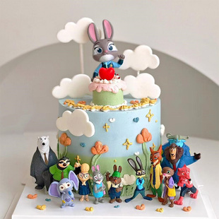 卡通动物城兔警官蛋糕装 饰品插件摆件创意生日森系烘焙主题插件