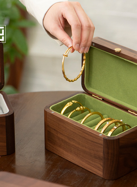 高品质首饰收纳盒可放手镯耳钉耳环金银多功能专用饰品盒子纯实木