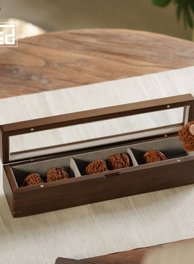 实木文玩核桃玉米专用收纳盒透明大容量手串收藏盒高端珠子木盒子