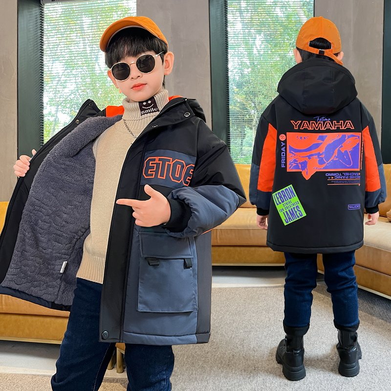 男童外套加绒冬季2026新款男孩中大童中长款棉服冬装洋气派克服潮