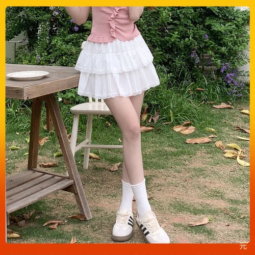 白色蕾丝蛋糕裙半身裙女春夏提花高腰显瘦a字短裙子蓬蓬裙芭蕾裙