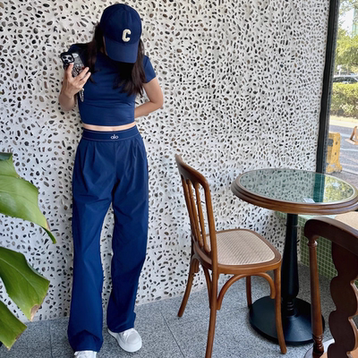 澳洲ALO Yoga Suit Up瑜伽运动高腰长裤直筒阔腿裤宽松显瘦休闲