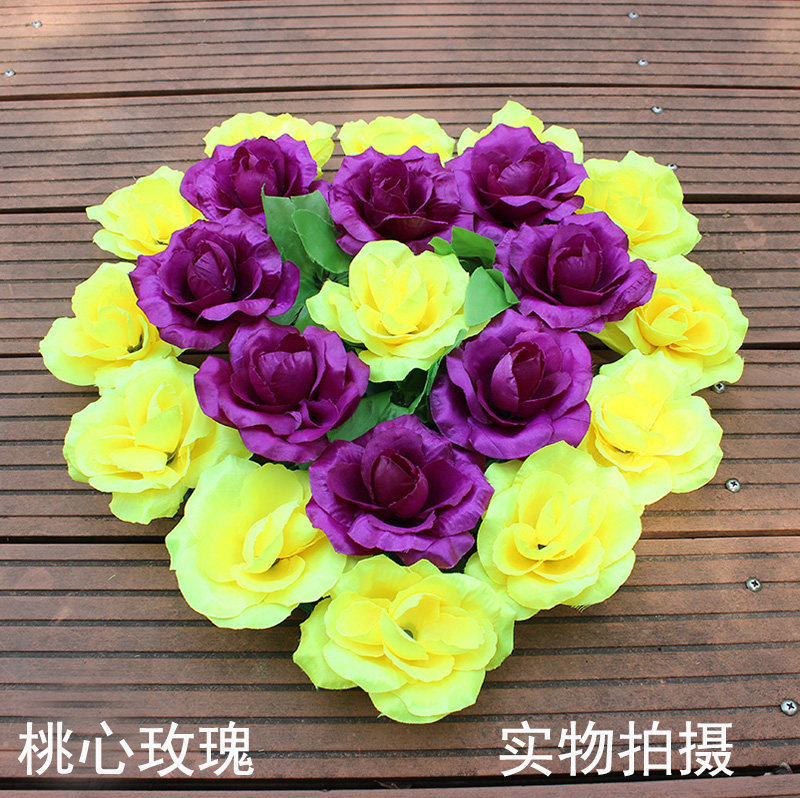仿真玫瑰桃心花圈假花清明节花祭奠花扫墓花塑料花公墓摆放花批发