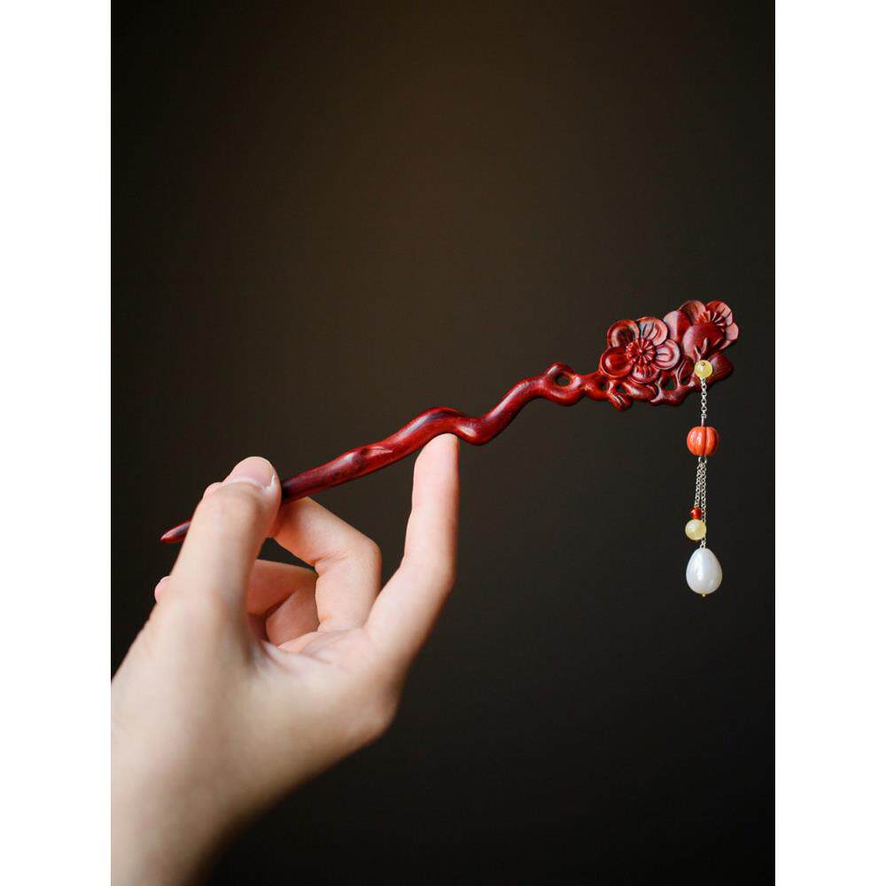 寻檀印度小叶紫檀发簪盘发木簪古风簪子女士生日礼物覆古简约簪子