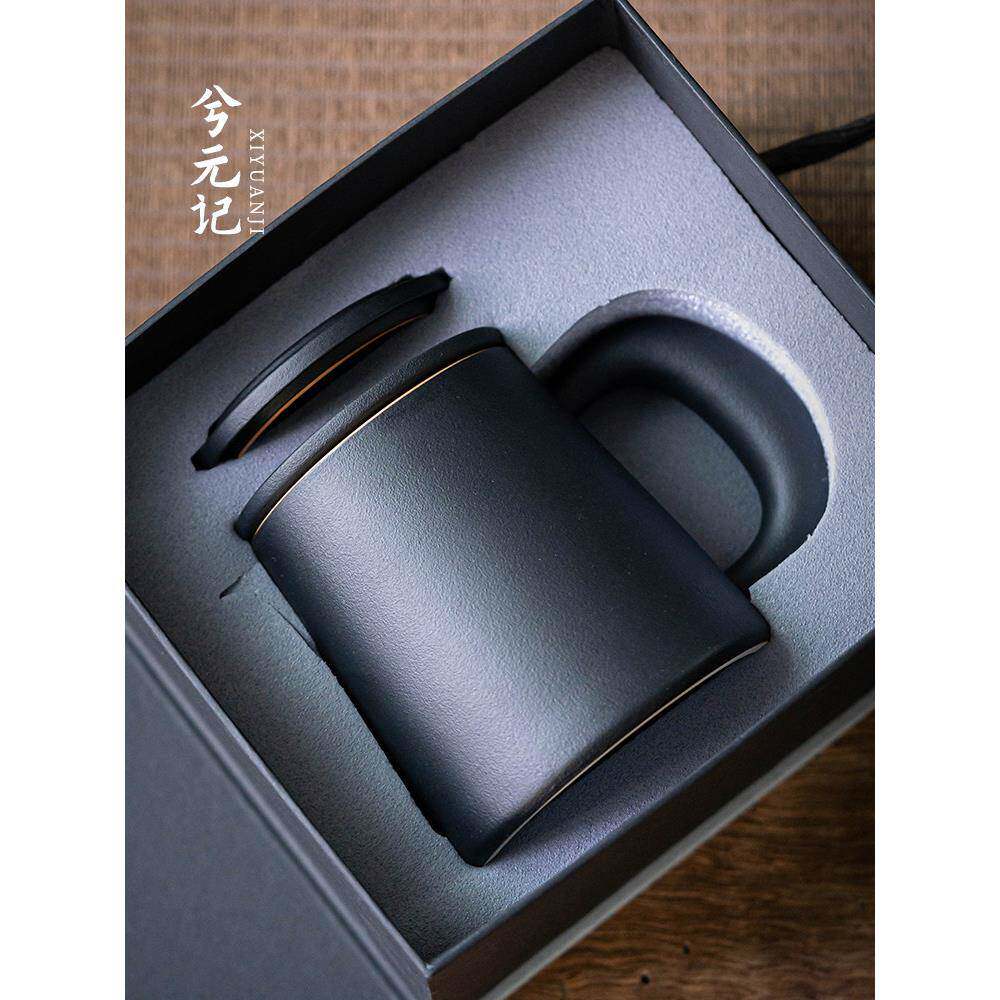 黑陶茶杯陶瓷家用茶和水分离办公杯,有盖过滤器,男女个人茶杯