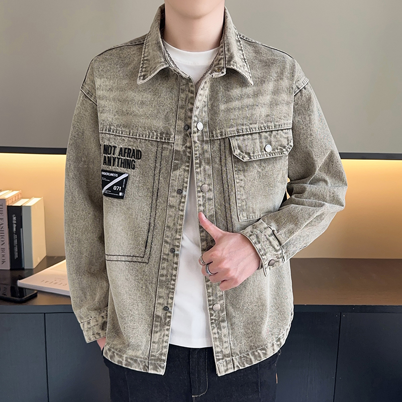 牛仔外套男翻领休闲夹克上衣服潮
