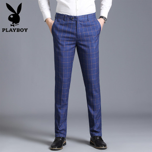 裤 免烫商务休闲长裤 男格子修身 小直筒青年男士 潮 韩版 花花公子西装