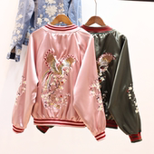穿花鸟刺绣短款 棒球服女春秋飞行员夹克长袖 学生外套 2019正品 潮款
