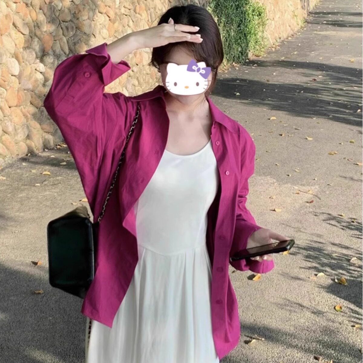 休闲风韩版宽松显白梅子色衬衫