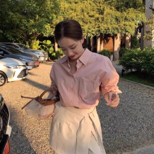浪漫粉色衬衫 设计感chic法式 韩系别致显瘦外搭垂感衬衣女 新款 春装