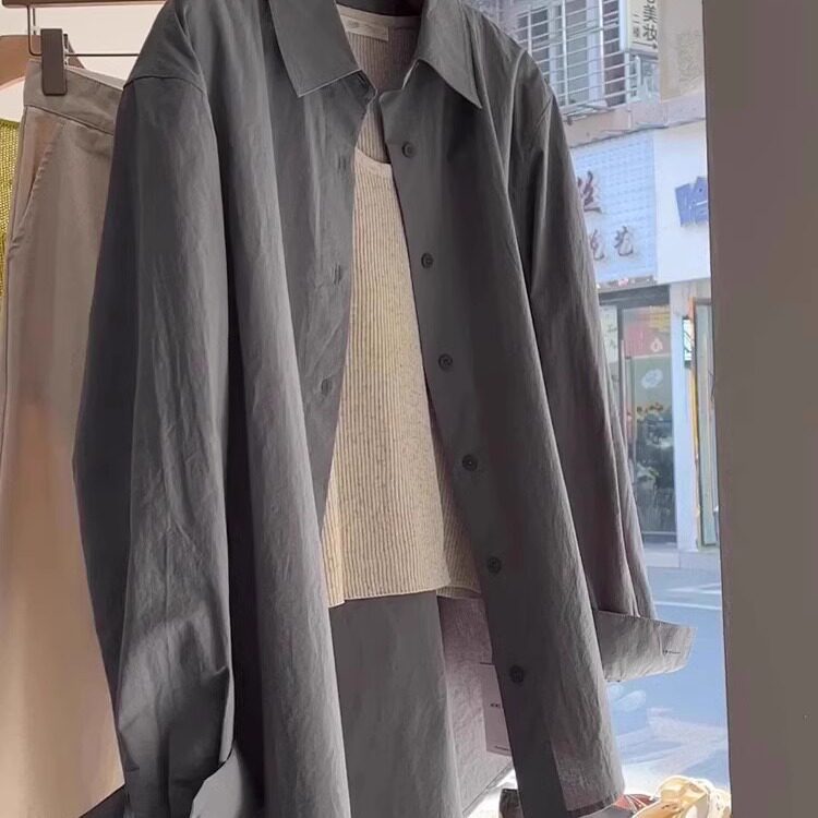 复古简约宽松外搭长袖灰色衬衫