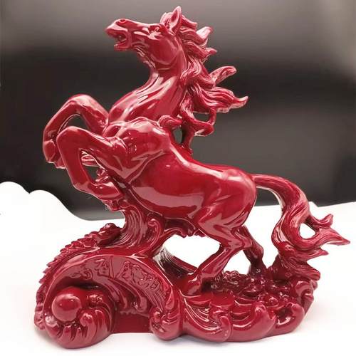 2026吉祥物红色生肖马朱砂马到成功摆件红色客厅酒柜摆设办公室