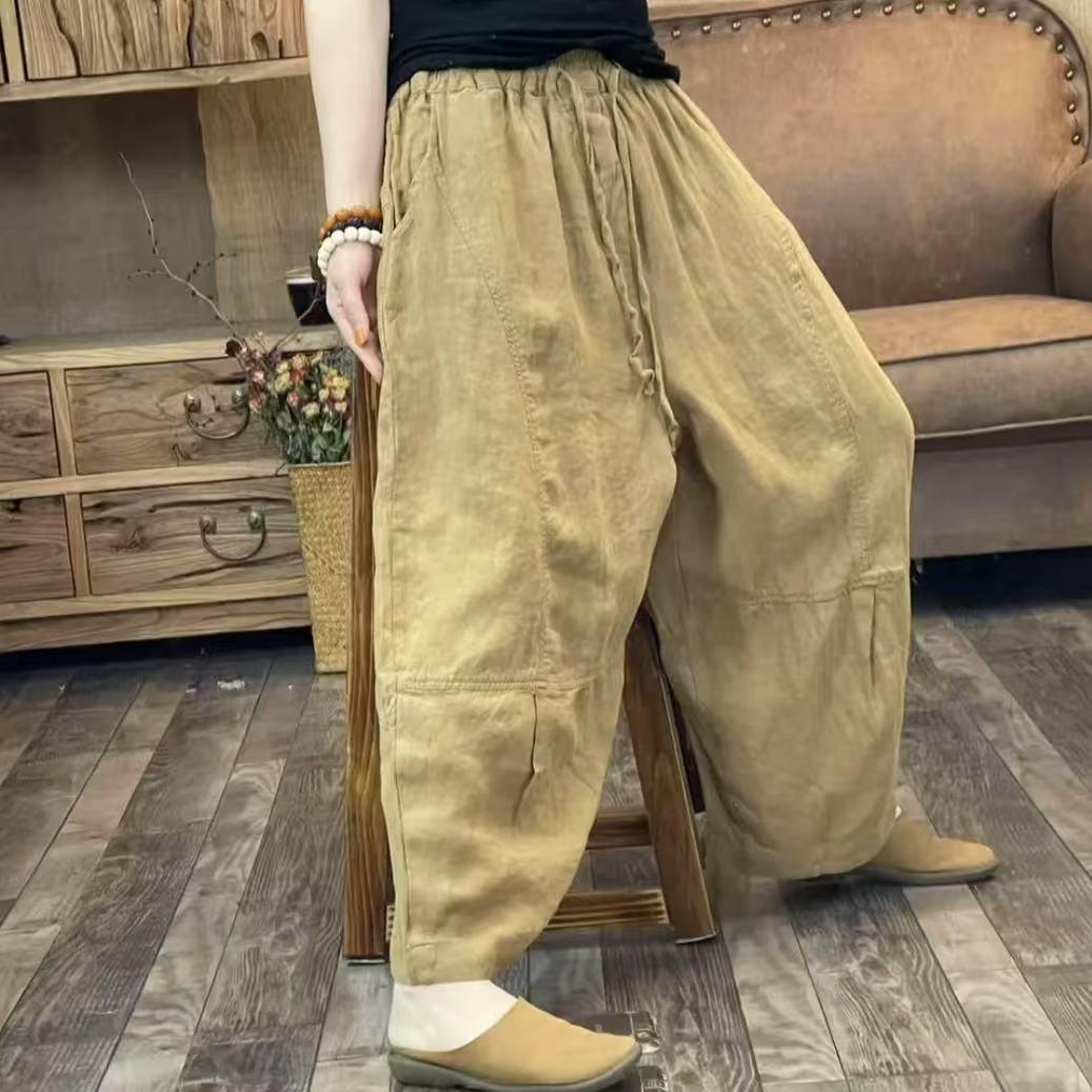 FF 6652 春季新品休闲百搭亚麻复古文艺女士裤子 臀围140长82