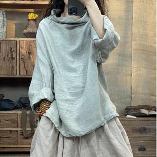 3491 长90胸围124 春季 上衣 亚麻炒色复古印花假两件中长款 002