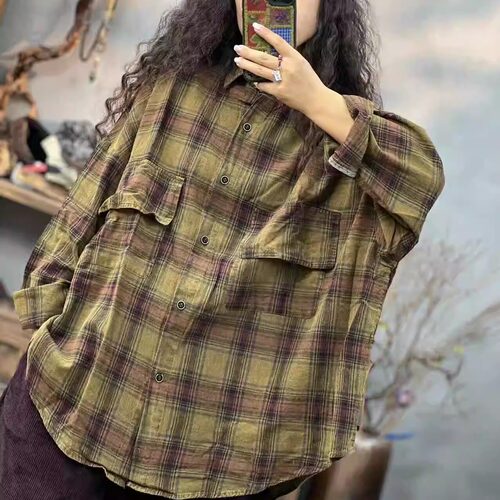 衬衫MG5398女士格子大码休闲