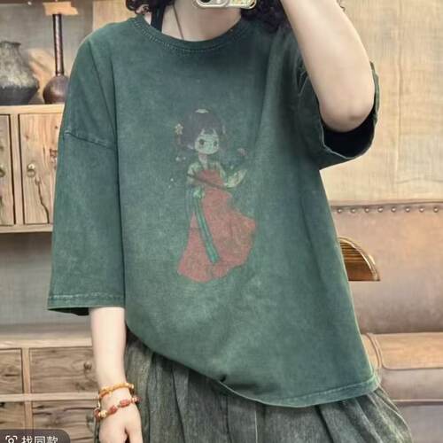 001 935 夏季新品女孩炒色文艺休闲百搭T恤女士上衣 胸围118长66