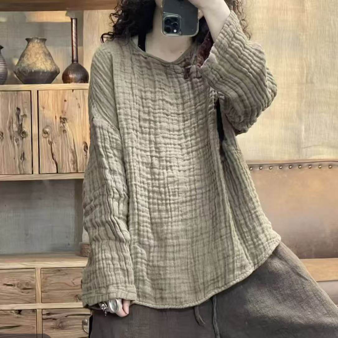 FF 7241 秋季新品皱麻休闲百搭圆领套头女士上衣 胸围140长63,女装/女士精品,衬衫,淘宝优惠券,粉丝福利购,淘宝优惠卷