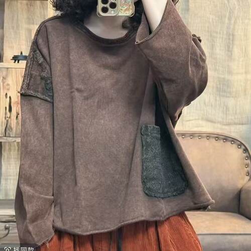 F30 25338 秋季新品炒色毛圈休闲百搭卫衣女士上衣 胸围140长58