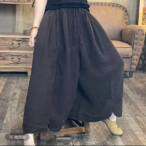 25 8348 夏季新品汉麻休闲百搭直筒阔腿女士裤子 臀围174长83
