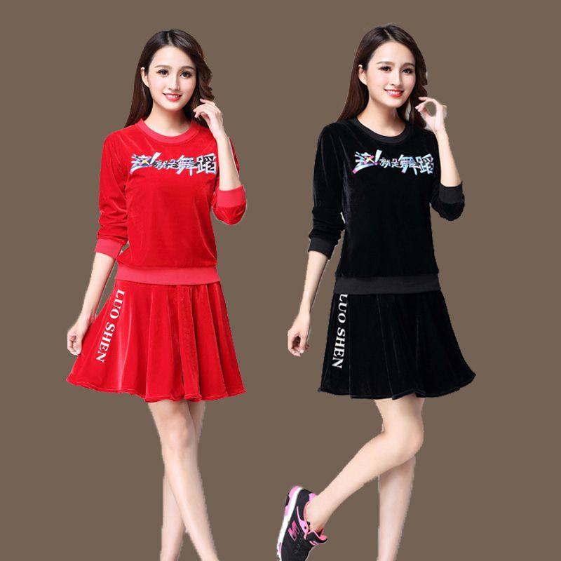 广场舞服装新款套装女秋冬季金丝绒中老年长袖运动服演出舞蹈服