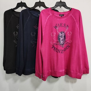 卫衣女秋冬宽松纯棉毛圈石磨洗做旧长袖 微瑕不退换外贸特大码 外套
