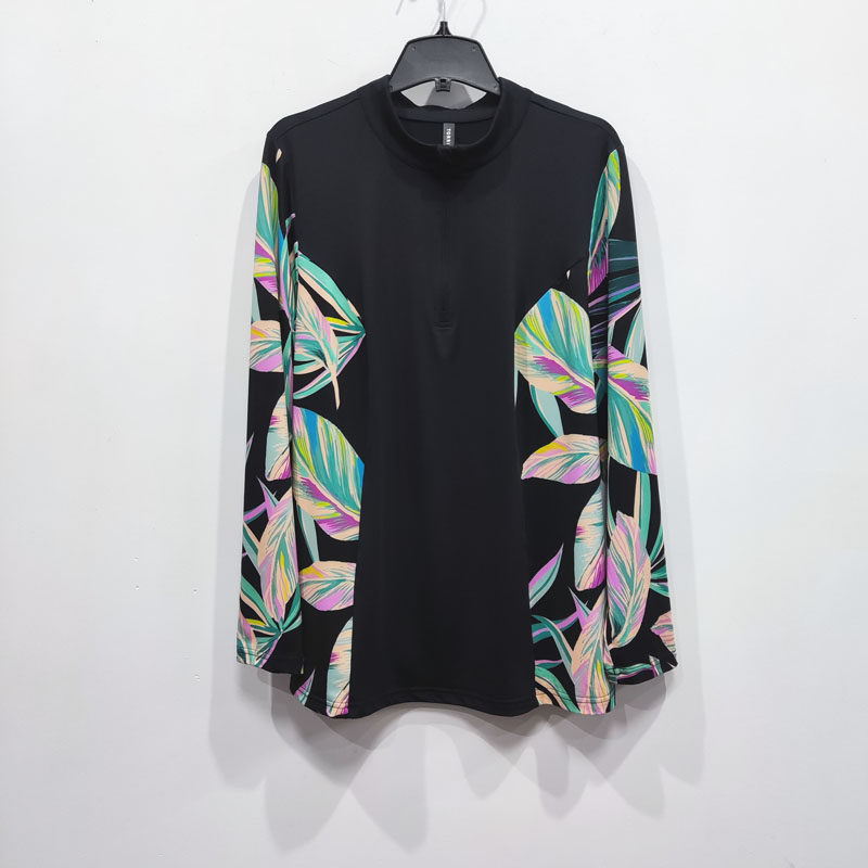 外贸特大码速干衣女春夏修身弹力撞色半拉链长袖运动健身衣瑜伽服