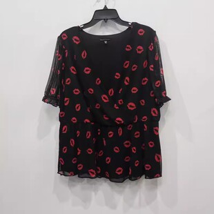 薄款 孤品外贸单大码 女夏季 网纱小衫 百搭宽松收腰上衣 斜襟V领短袖