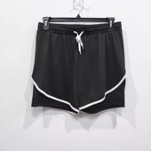 外贸原单大码 黑色 宽松高腰撞色防走光健身裤 假二件运动短裤 女夏季