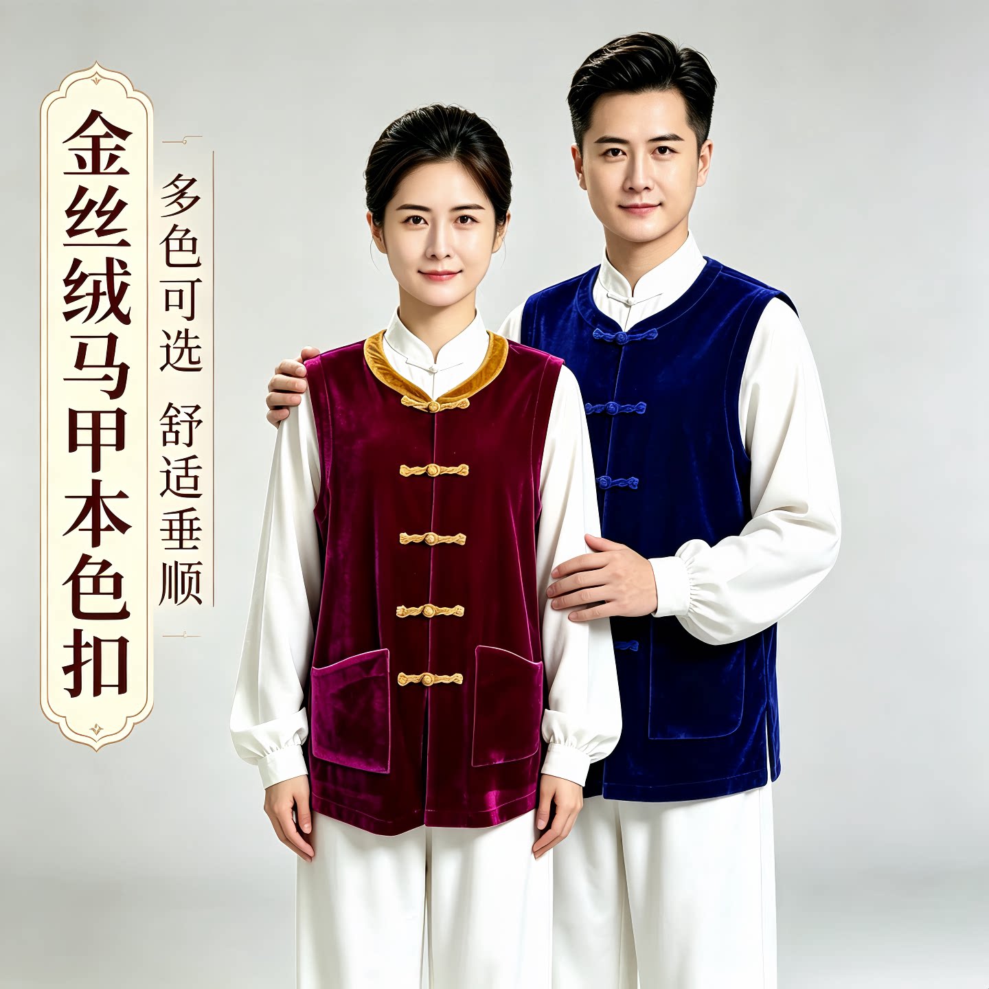 新款冬季金丝绒太极马甲中式本布盘扣坎肩男女加厚练功太极服背心