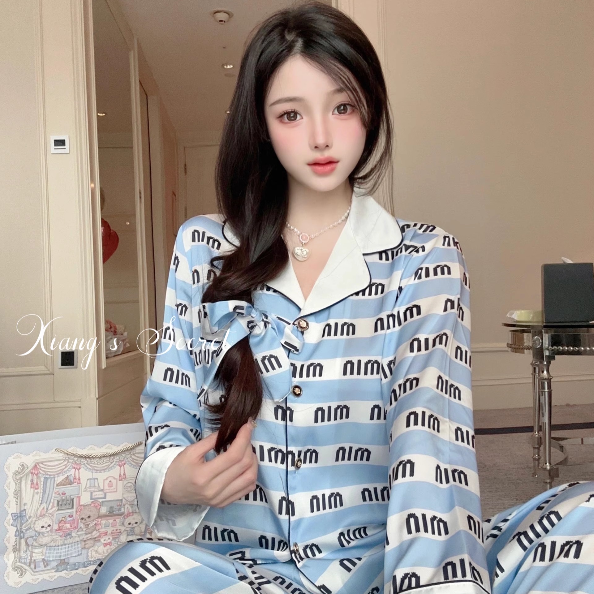 冰丝条纹家居服轻奢日系少女