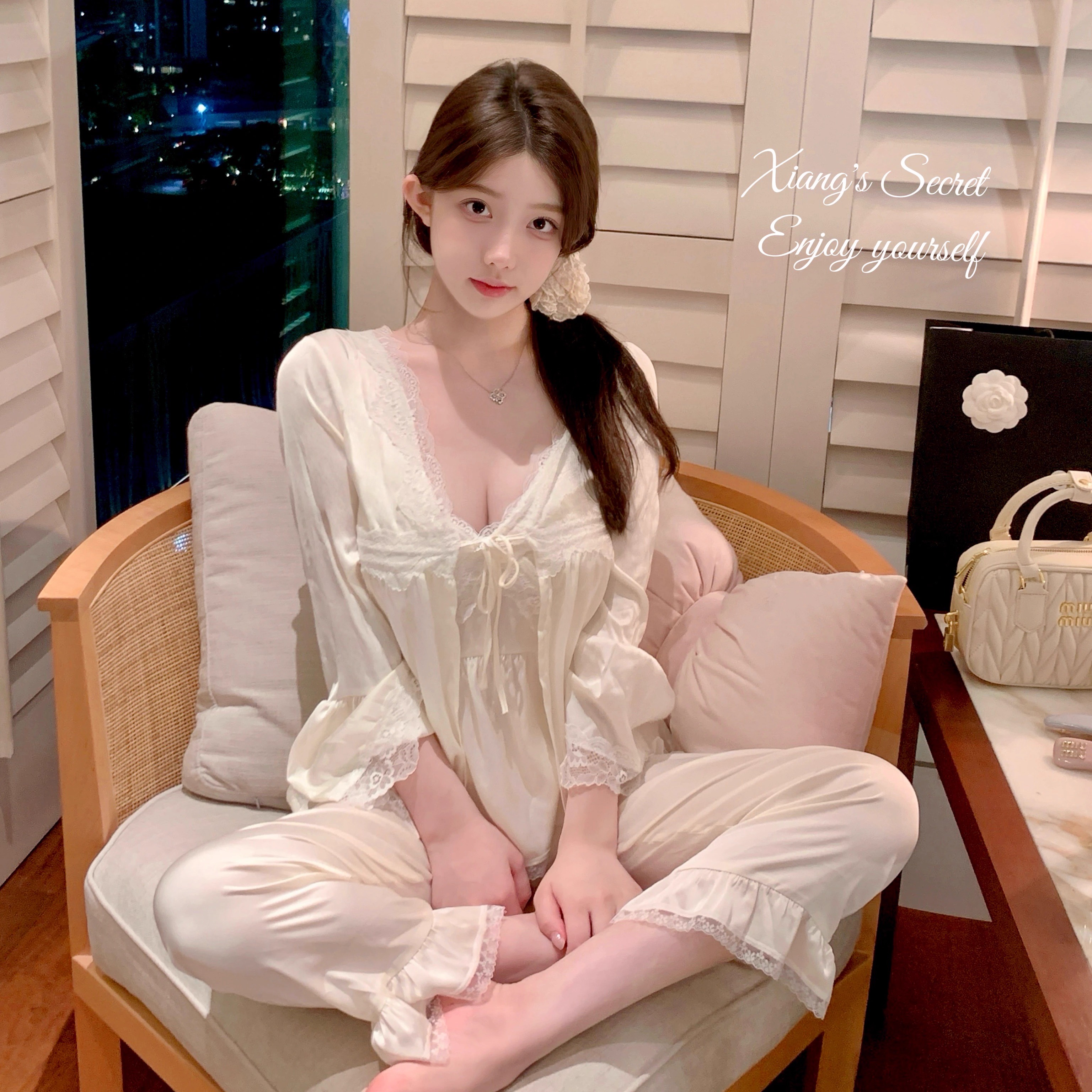 女冰丝赵露思同款家居服三件套