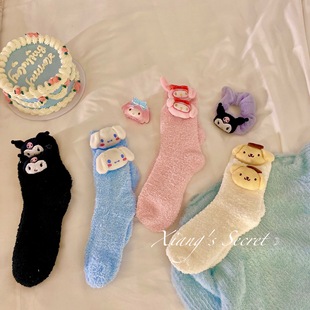 香香 秋冬保暖珊瑚绒卡通加厚可爱日系地板袜中筒袜舒适女 秘密