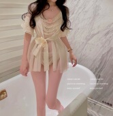 香香 重工刺绣网纱连体睡衣睡袍纯欲性感 法式 秘密 典雅小女人