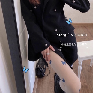 小众蓝色蝴蝶植绒薄款 仙气 性感白丝袜黑丝 两件 香香 包邮 秘密