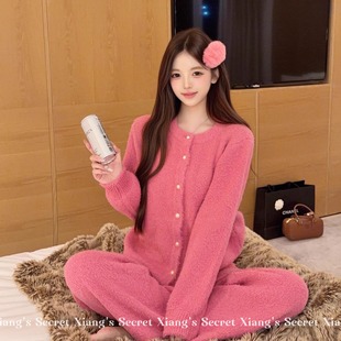 加厚加绒纯欲家居服 秋冬仿貂绒树莓色女睡衣2025新款 香香 秘密